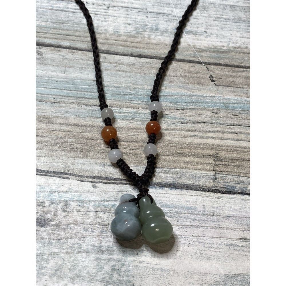 Jade Jadeite Beads  Adjustable‎ white Brown Green NWOT 24" Braided cord